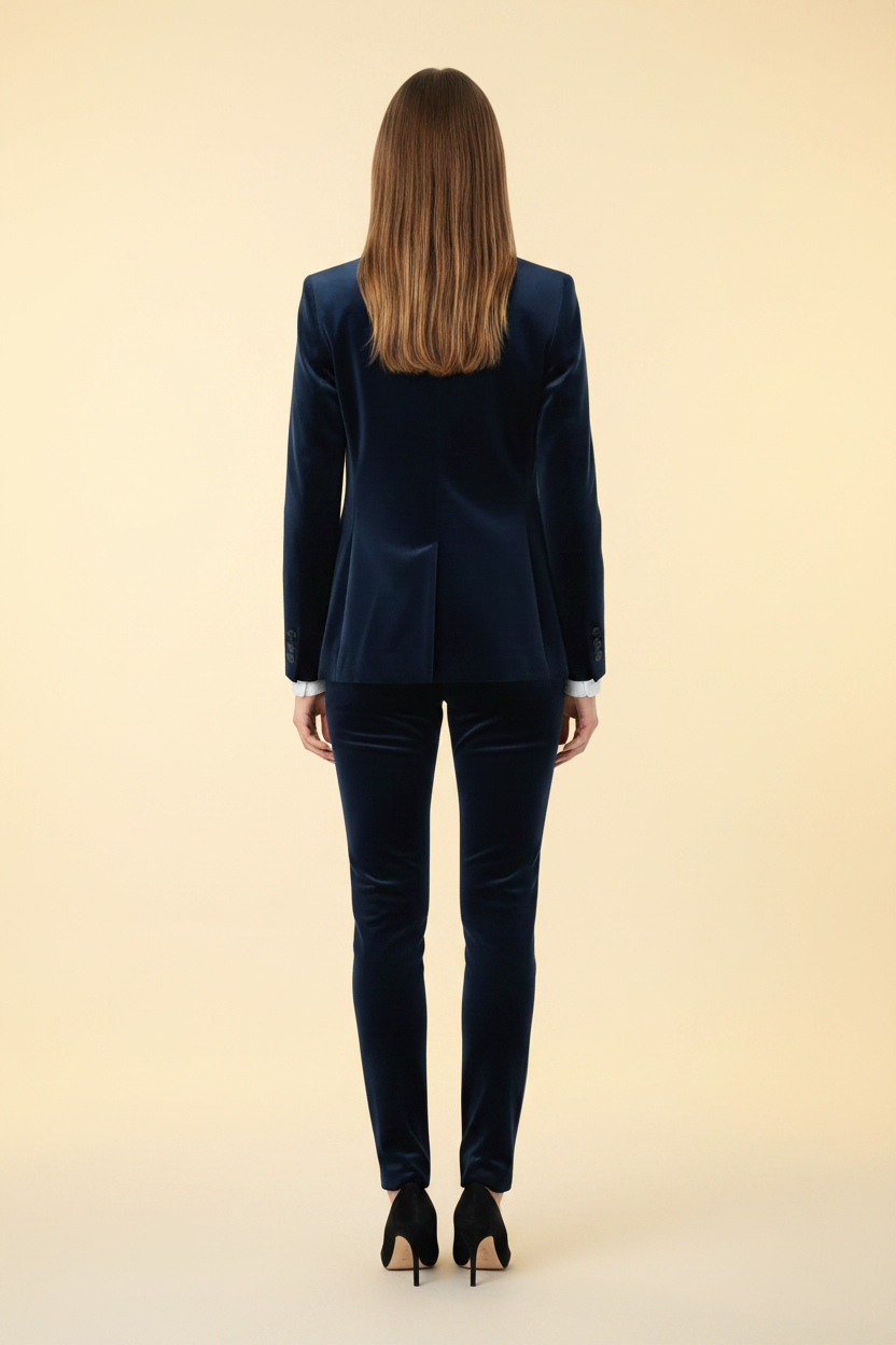 J Brand — Velvet Two-Piece Suit: Blazer + Skinny Trousers in Midnight Blue Size 36