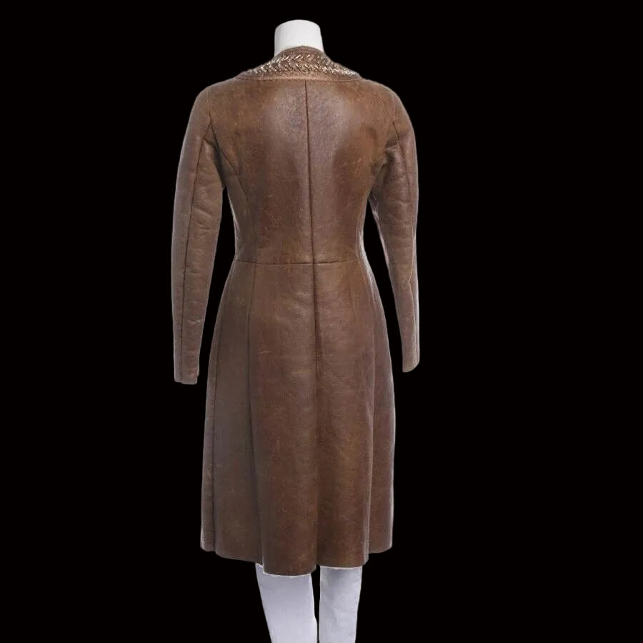 Prada Fall 2004 Runway Shearling Coat with Mink & Crystal Detail — detail view