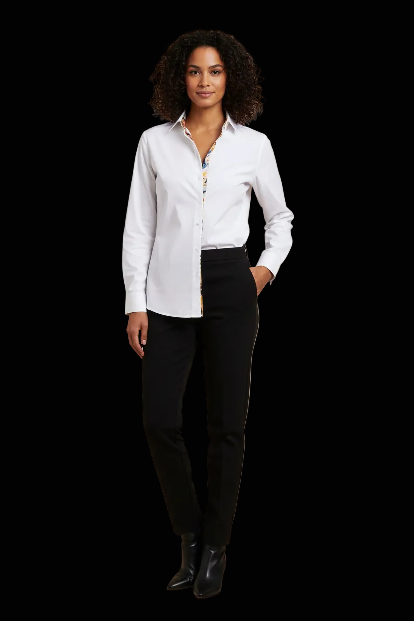 Dolce & Gabbana — White Cotton-Silk Shirt with Floral Print Placket