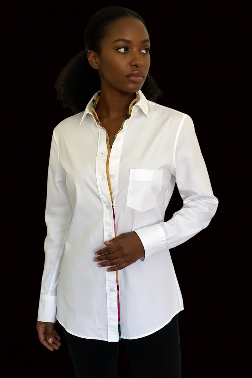 Dolce & Gabbana white cotton-silk shirt with floral print placket — rent from Laura Messerschmitt, Berlin stylist