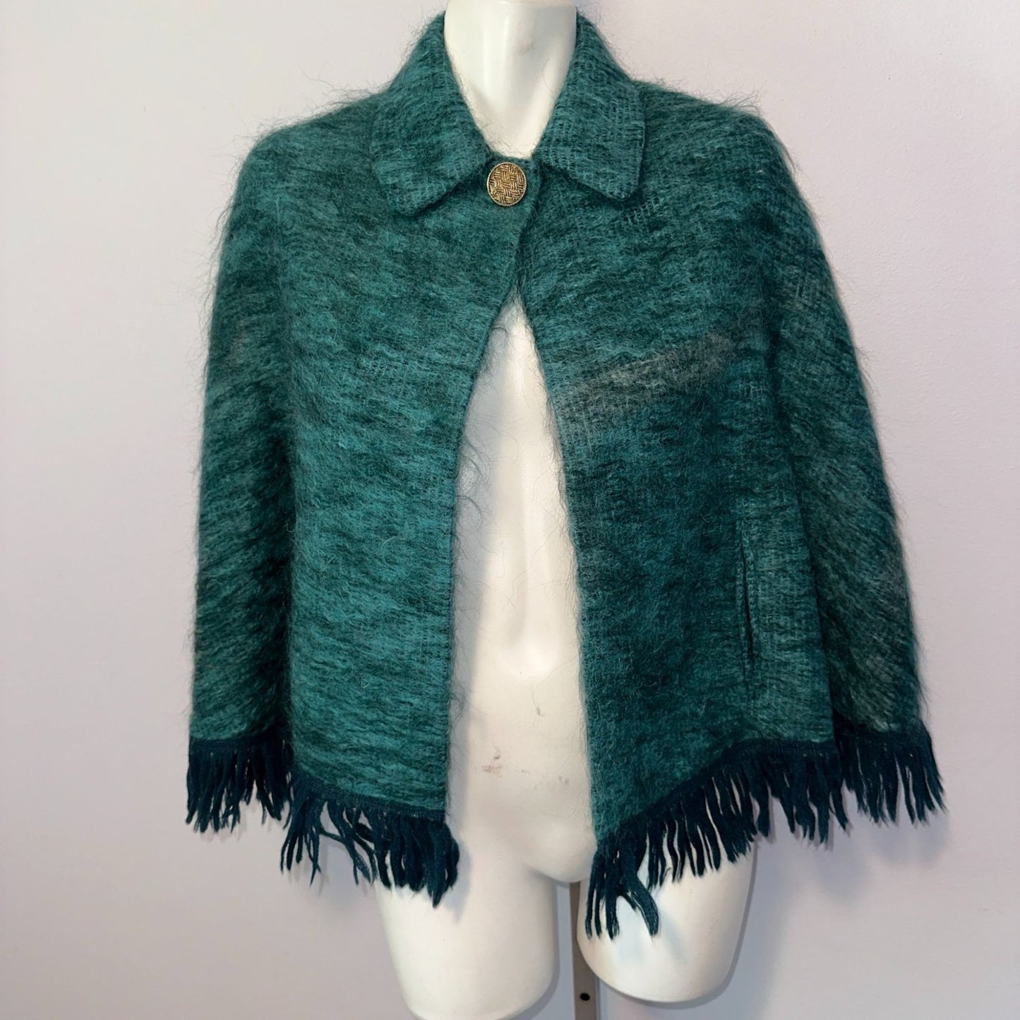 Andrew Stewart Mohair and Wool Cape – Green Fringed Poncho – Made in Scotland – One size