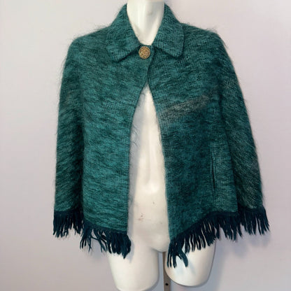 Andrew Stewart Mohair and Wool Cape – Green Fringed Poncho – Made in Scotland – One size