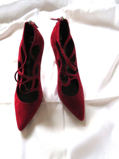 Elie Tahari suede caged lace up pumps in bordeaux — view 2