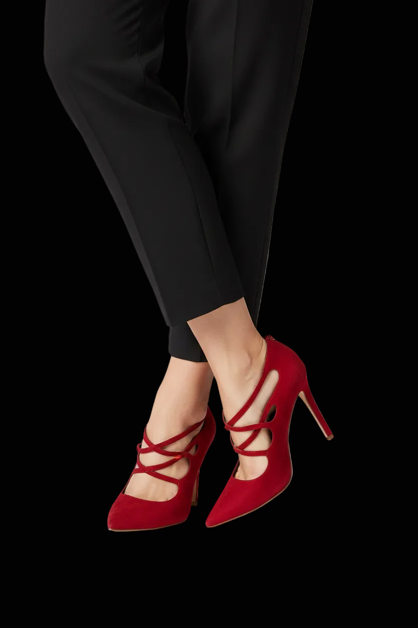 Elie Tahari suede caged lace-up pumps in bordeaux — rent from Laura Messerschmitt, Berlin stylist