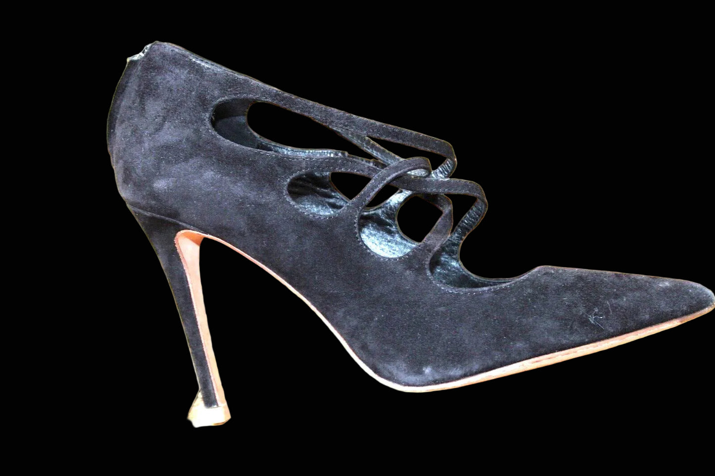 Elie Tahari suede caged lace up pumps in black — view 1