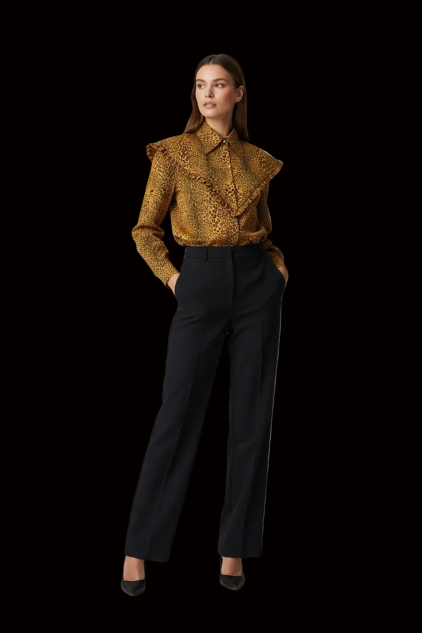 Danny Reinke fw2020/21 printed silk blouse in mustard — rent from Laura Messerschmitt, Berlin stylist