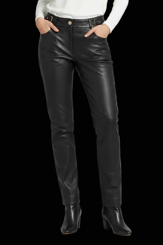 Céline vintage lambskin leather trousers in black with gold buckle waist — rent from Laura Messerschmitt, Berlin stylist