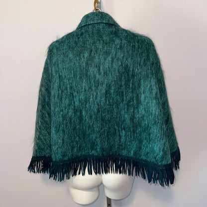 Andrew Stewart Mohair and Wool Cape – Green Fringed Poncho – Made in Scotland – One size