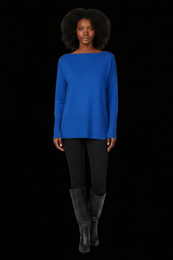 Diane von Furstenberg night blue wool cashmere boat neck pullover — view 1