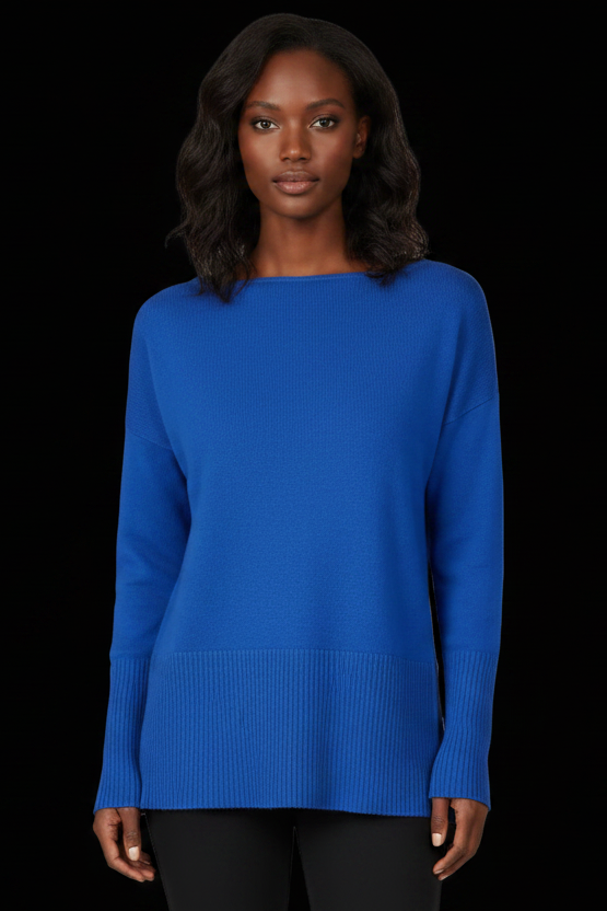 Diane von Furstenberg wool-cashmere boat-neck pullover in night blue — rent from Laura Messerschmitt, Berlin stylist