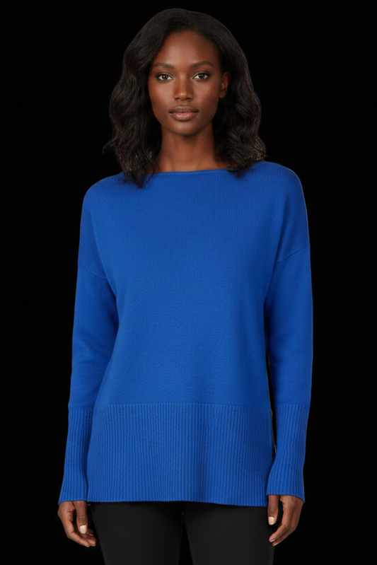 Diane von Furstenberg wool-cashmere boat-neck pullover in night blue — rent from Laura Messerschmitt, Berlin stylist