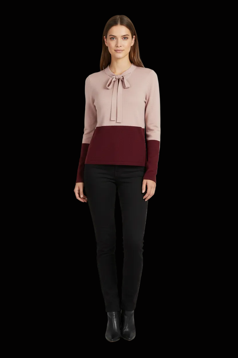 Diane von Furstenberg wool cashmere tie neck pullover in rose and burgundy — view 1