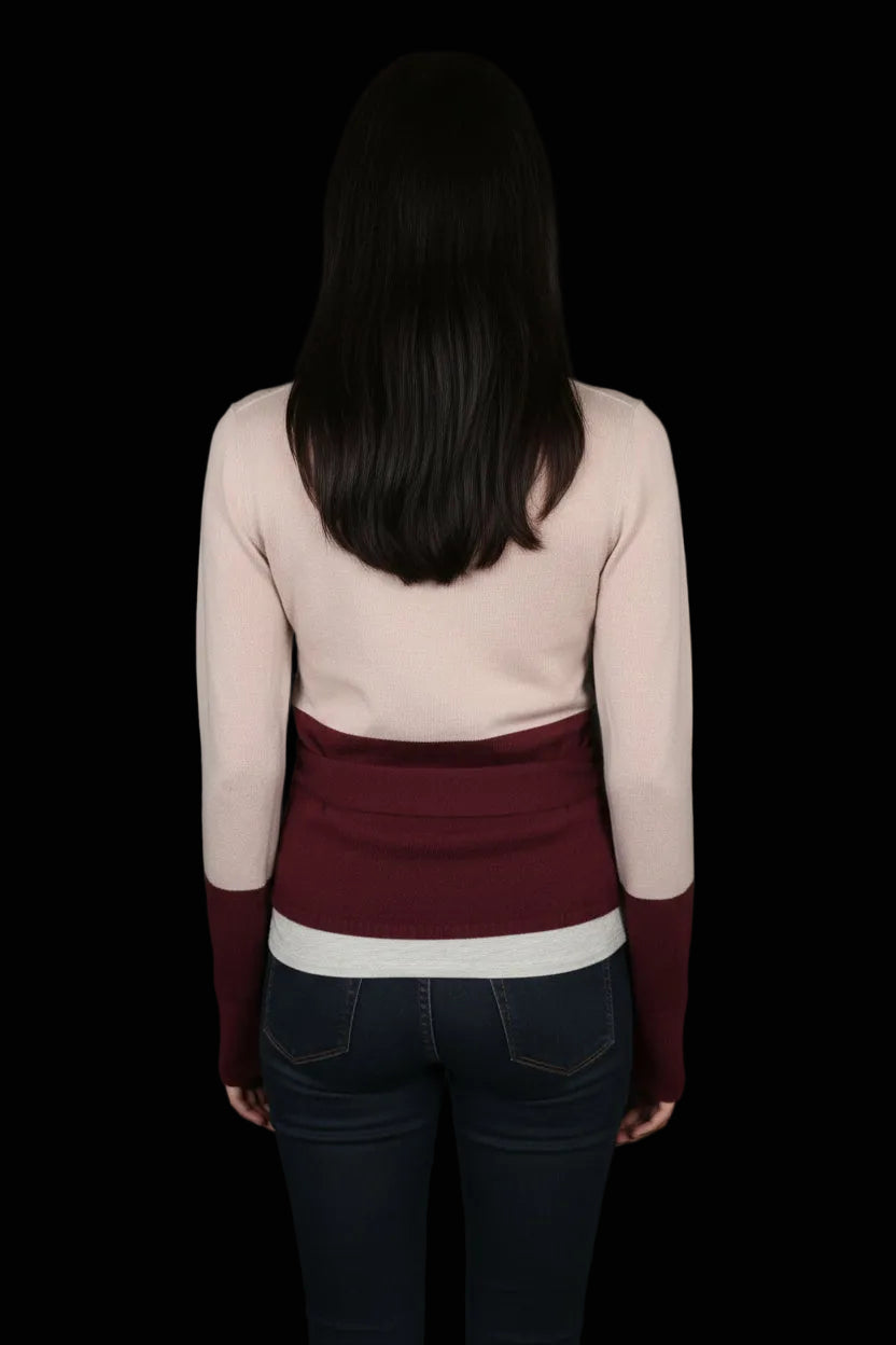 Diane von Furstenberg wool cashmere tie neck pullover in rose and burgundy — view 2