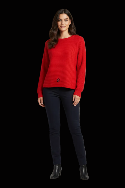 Christian Dior ribbed wool cropped pullover in poppy red with anchor embroidery — view 1