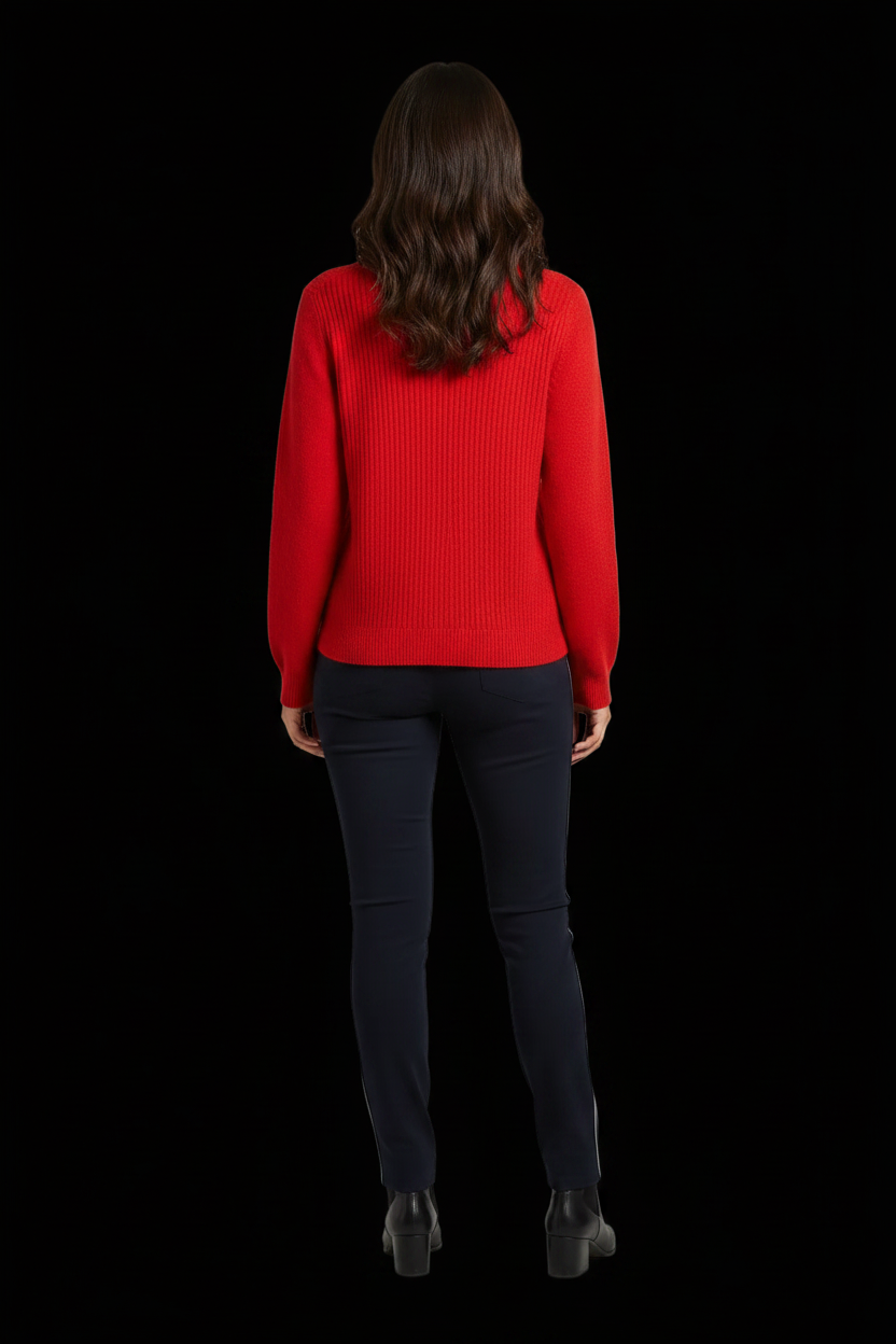 Christian Dior — Ribbed Wool Cropped Pullover in Poppy Red with Anchor Embroidery