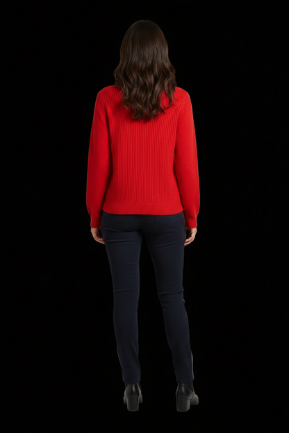 Christian Dior — Ribbed Wool Cropped Pullover in Poppy Red with Anchor Embroidery
