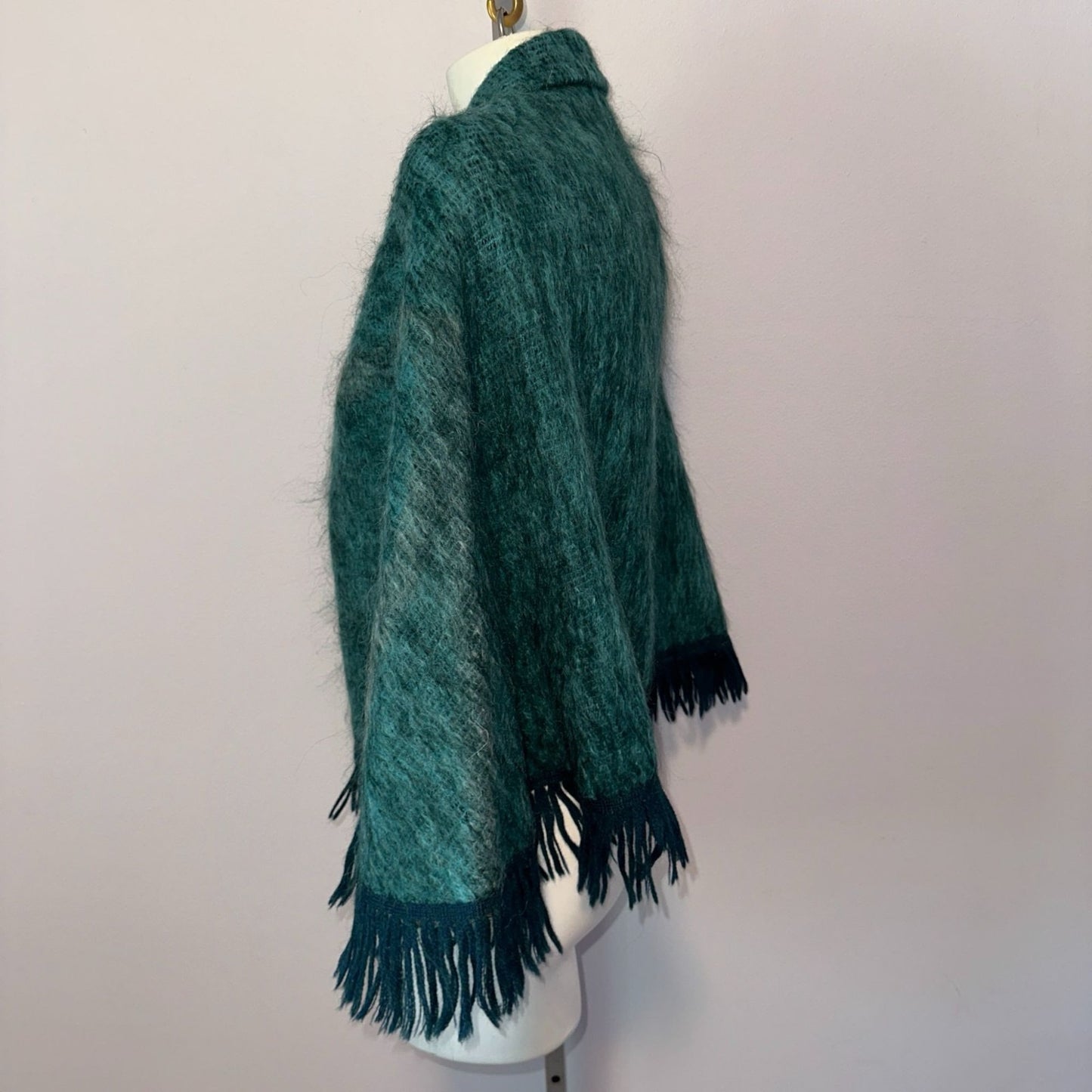 Andrew Stewart Mohair and Wool Cape – Green Fringed Poncho – Made in Scotland – One size