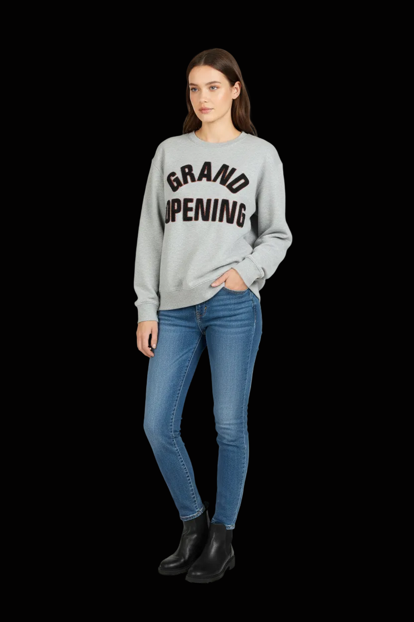 Closed grey cotton sweatshirt back view on mannequin