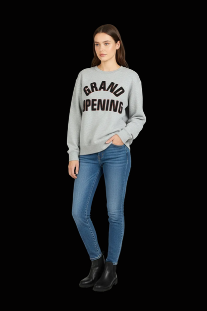 Closed grey cotton sweatshirt back view on mannequin