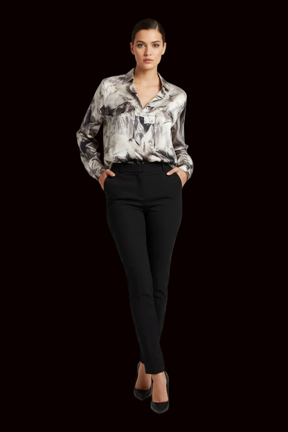 Barbara Bui — Silk Button-Front Shirt with Abstract Marbled Print