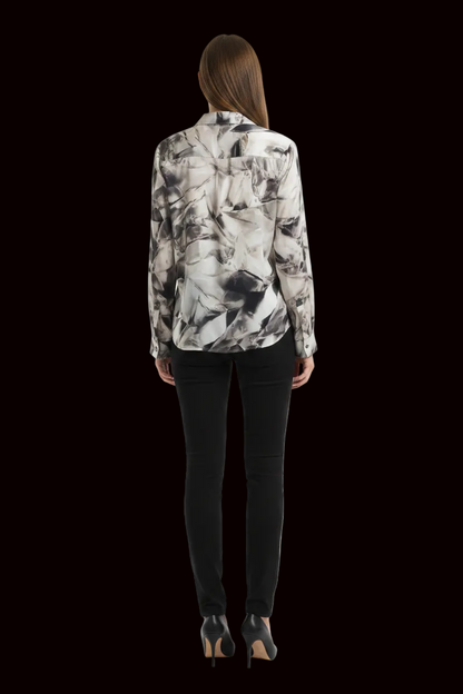 Barbara Bui — Silk Button-Front Shirt with Abstract Marbled Print