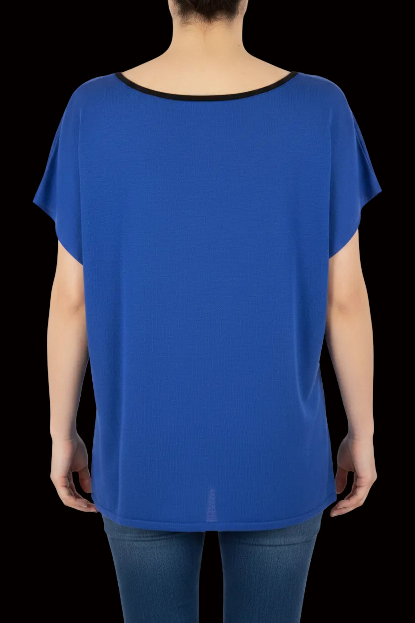 Comptoir des Cotonniers cobalt blue silk knit boat neck top back view