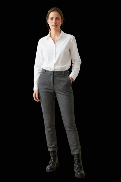 Burberry London grey wool tailored trousers front view on mannequin