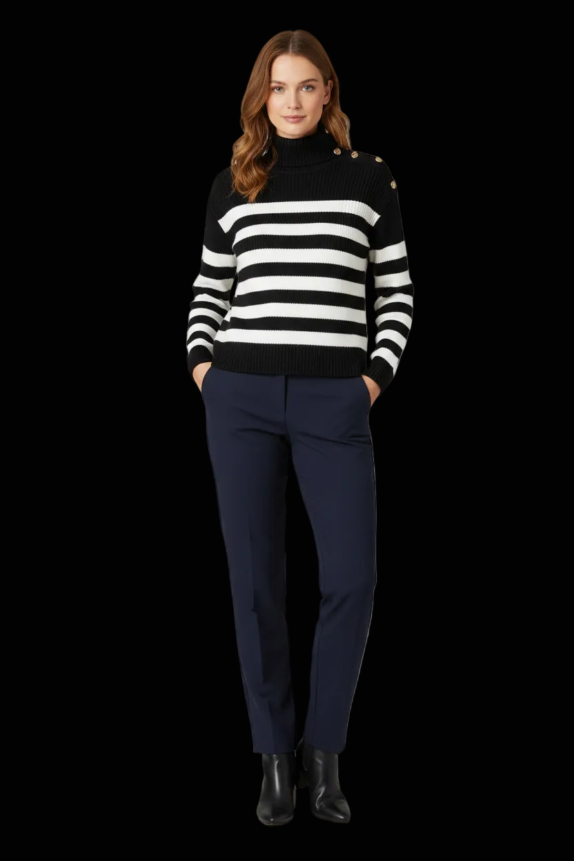 COS - Striped Wool Turtleneck Sweater in Black and White