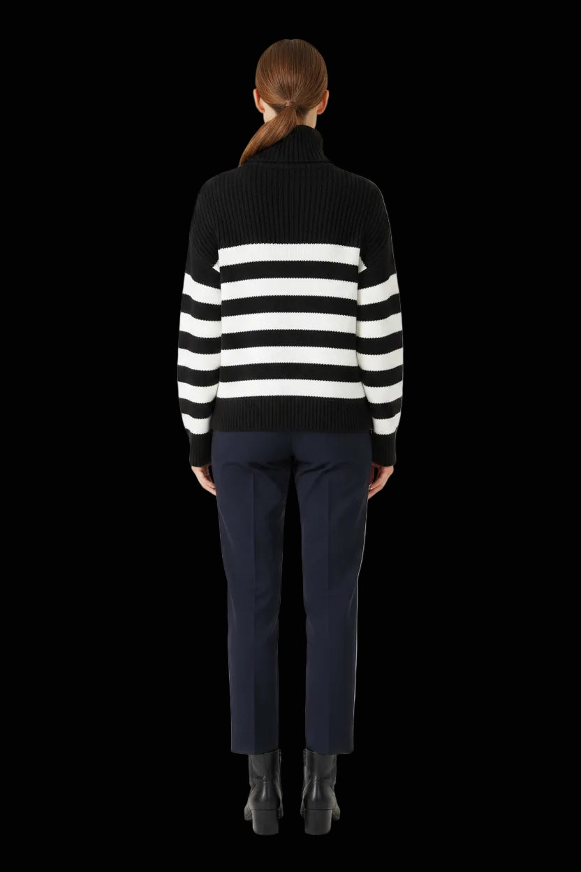 COS black and white striped wool turtleneck sweater back view