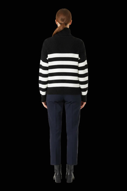 COS black and white striped wool turtleneck sweater back view