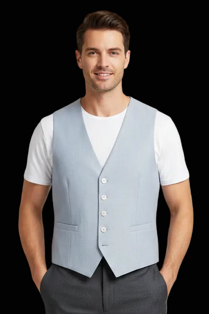 Baldessarini linen waistcoat in blue multi — rent from Laura Messerschmitt, Berlin stylist