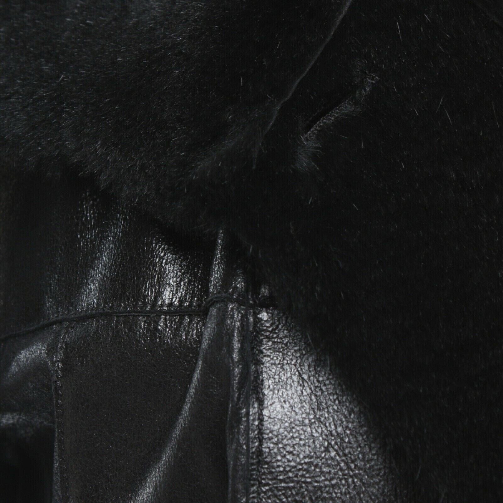 Chanel black lambskin leather jacket with shearling trim gold CC button alternate angle