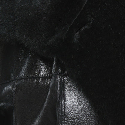 Chanel black lambskin leather jacket with shearling trim gold CC button alternate angle