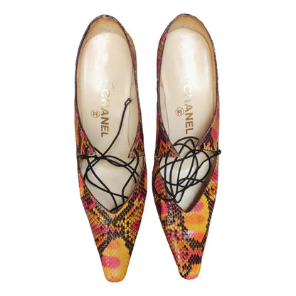Chanel Spring/Summer 2000 Multicolour Python Lace-Up Pumps  Pink Orange Size 36.5
