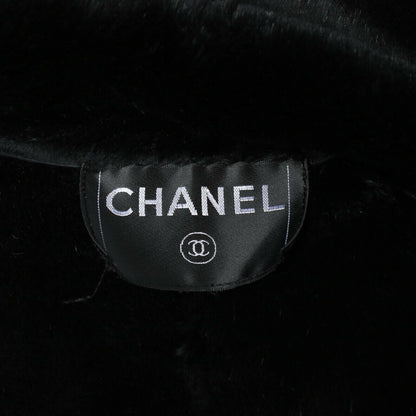 Chanel black lambskin leather jacket with shearling trim gold CC button interior