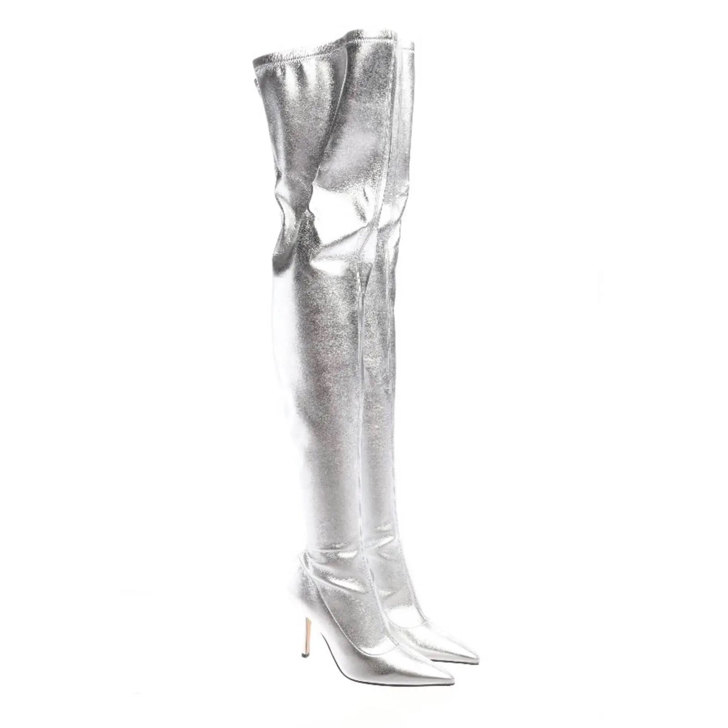 Paris Texas — Silberne Overknee-Stiefel mit Metallic-Effekt