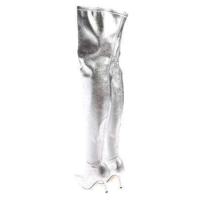 Paris Texas — Silberne Overknee-Stiefel mit Metallic-Effekt