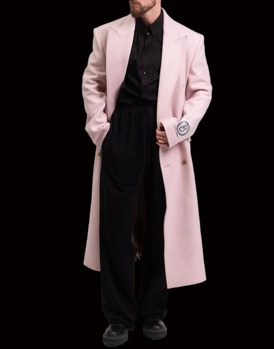 MM6 Maison Margiela blush pink double-breasted wool overcoat — flat lay
