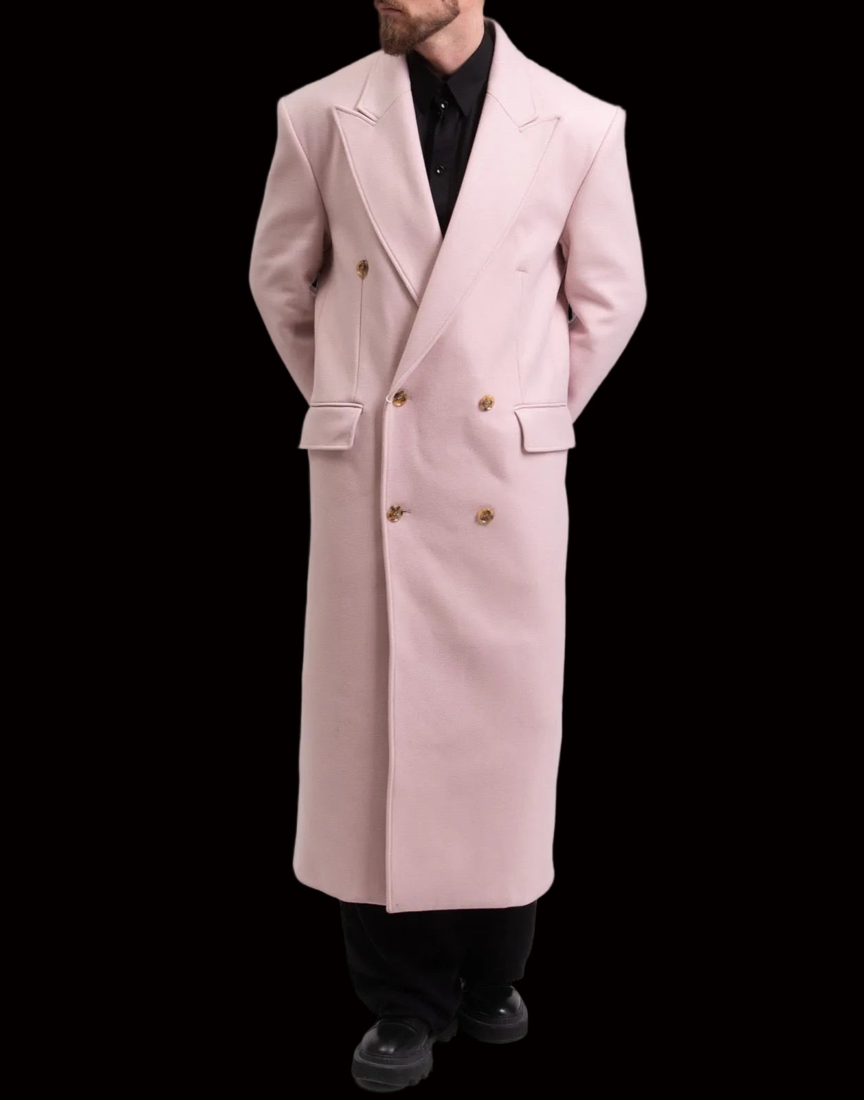 MM6 Maison Margiela blush pink double-breasted wool overcoat — front view