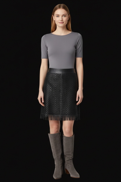 Longchamp braided leather skirt — rent from Laura Messerschmitt, Berlin stylist