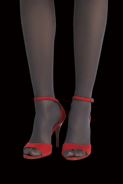 Manolo Blahnik red & black suede buckle pumps — rent from Laura Messerschmitt, Berlin stylist