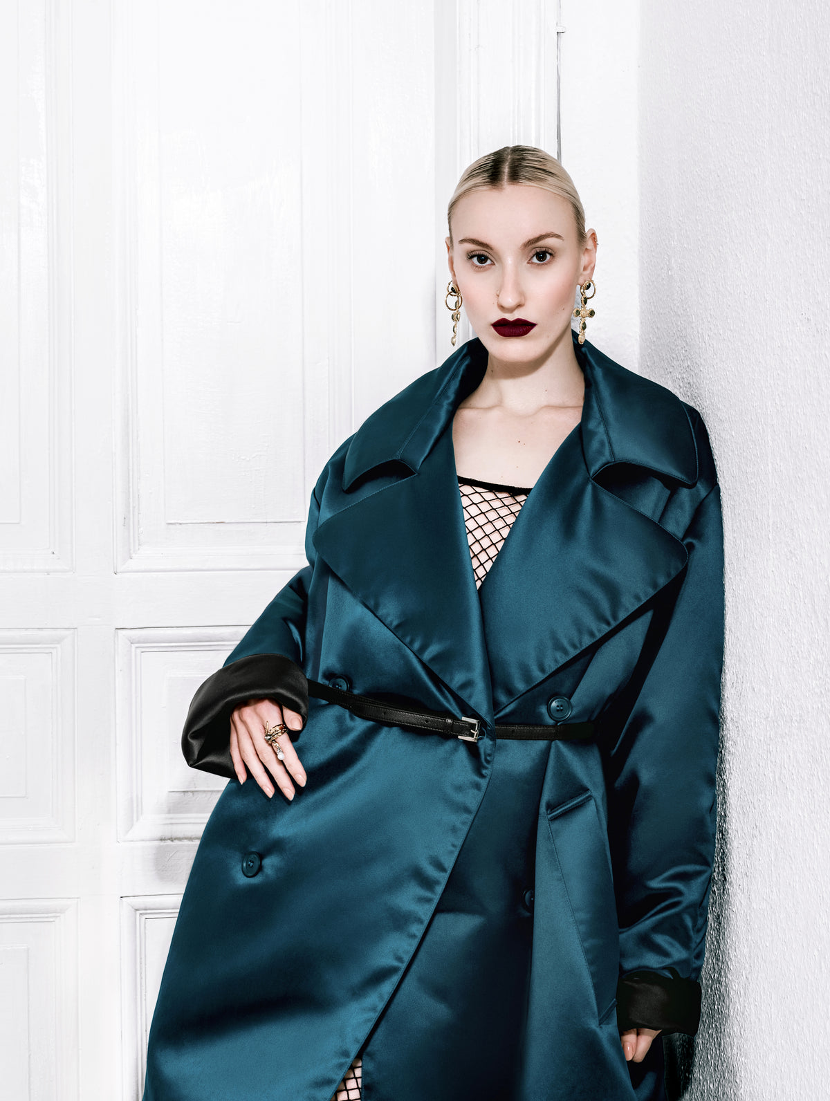 FENTY by Rihanna Oversized Padded Satin Coat – Size 38 – Peacock Teal