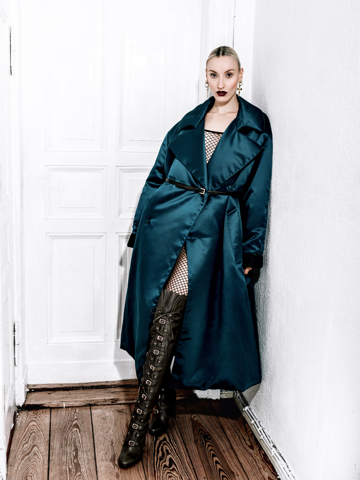 FENTY by Rihanna Oversized Padded Satin Coat – Size 38 – Peacock Teal