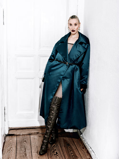 FENTY by Rihanna Oversized Padded Satin Coat – Size 38 – Peacock Teal