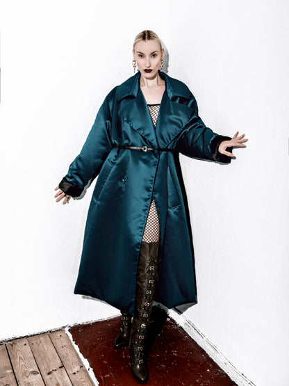 FENTY by Rihanna Oversized Padded Satin Coat – Size 38 – Peacock Teal