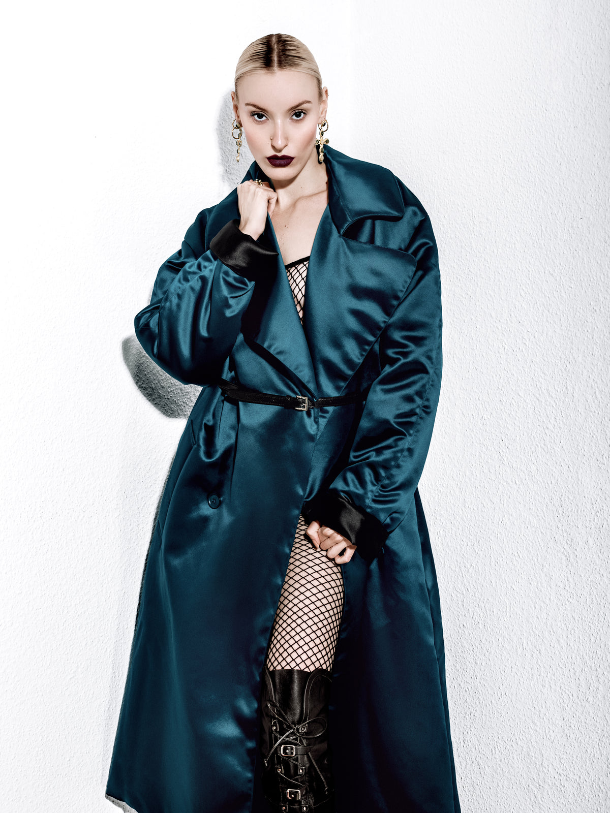 FENTY by Rihanna Oversized Padded Satin Coat – Size 38 – Peacock Teal