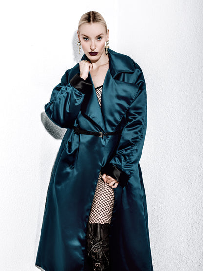 FENTY by Rihanna Oversized Padded Satin Coat – Size 38 – Peacock Teal