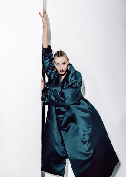 FENTY by Rihanna Oversized Padded Satin Coat – Size 38 – Peacock Teal