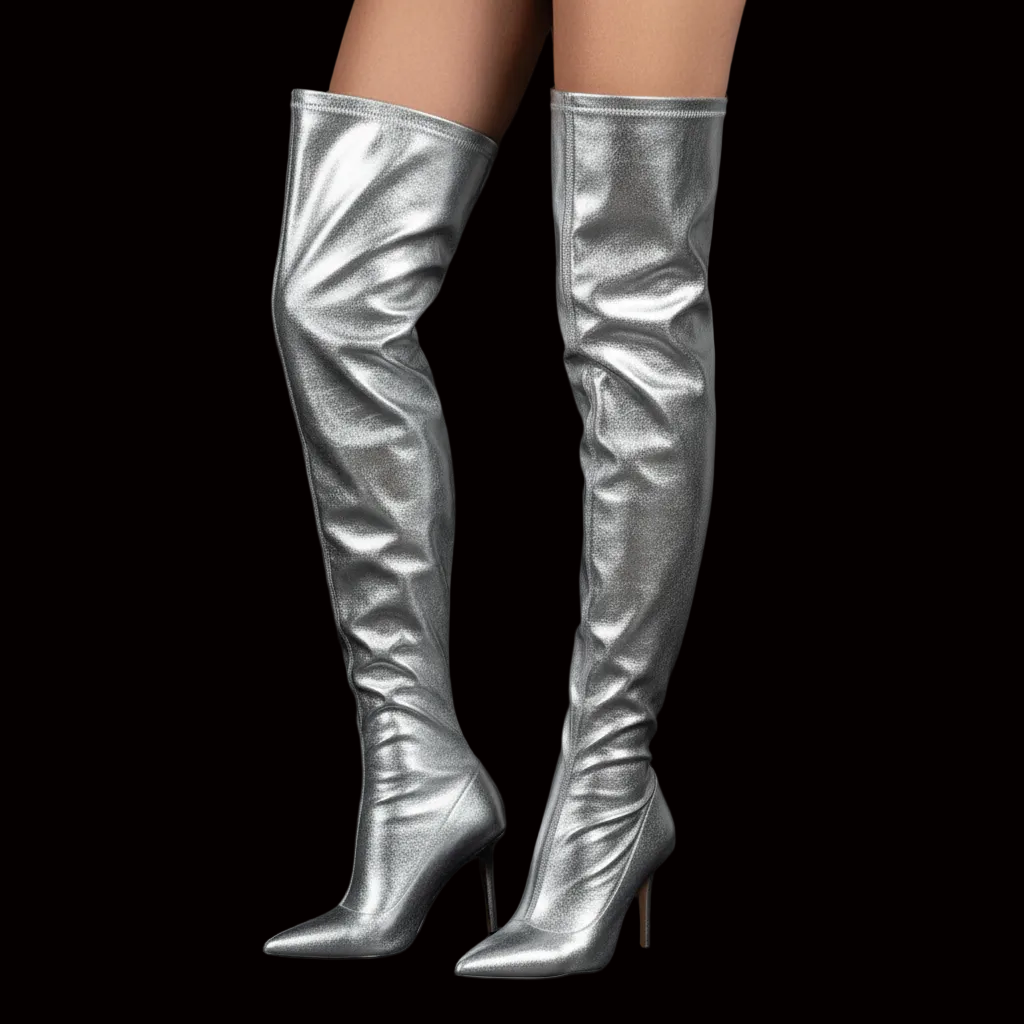 Paris Texas silver metallic over-the-knee boots — rent from Laura Messerschmitt, Berlin stylist