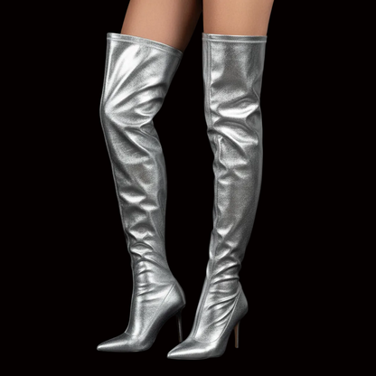 Paris Texas silver metallic over-the-knee boots — rent from Laura Messerschmitt, Berlin stylist